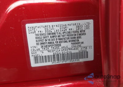 2015 Nissan Sentra Fe+ S/S/Sl/Sr/Sv from USA, damaged, VIN 3N1AB7AP2FY266558